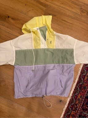 Astr Colorblock Hooded Anorak Jacket in Yellow, Cream, Sage & Lavender